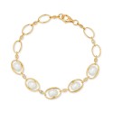 Cultured (7-7-1/2mm) & White (1/5 ct. ) Oval Bracelet in 14k Gold-Plated