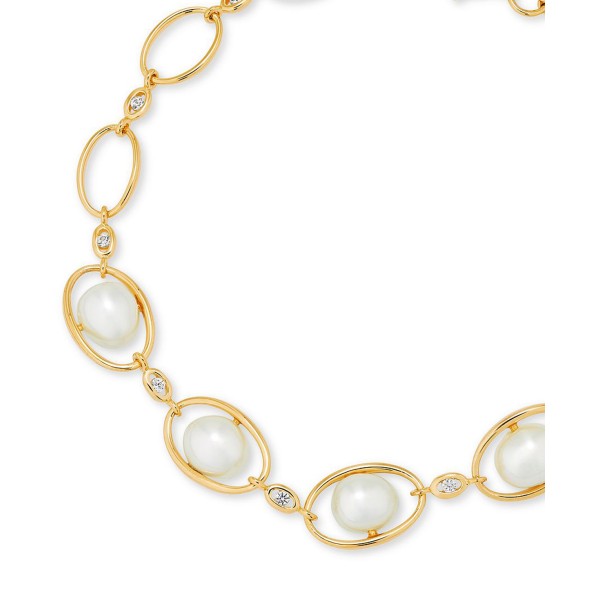 Cultured (7-7-1/2mm) & White (1/5 ct. ) Oval Bracelet in 14k Gold-Plated