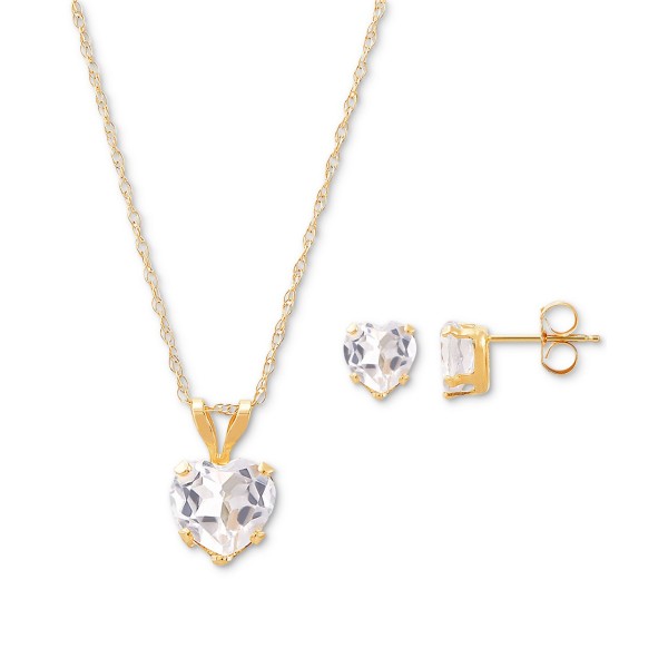 2-Pc. Set White Heart Pendant Necklace & Matching Stud Earrings (2-3/4 ct. ) in 10k Gold 