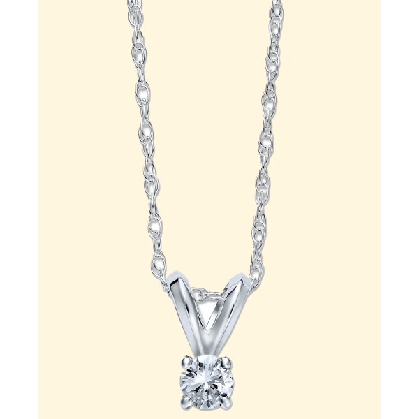 10k White Gold Necklace, Round-Cut Pendant