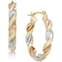 Satin Twist Hoop Earrings in 10k Tri-Tone Gold