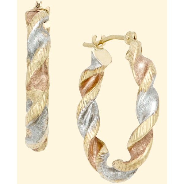 Satin Twist Hoop Earrings in 10k Tri-Tone Gold