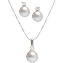 2-Pc. Set Cultured (7-1/2 & 8-1/2mm) & Cubic Pendant Necklace & Matching Stud Earrings in