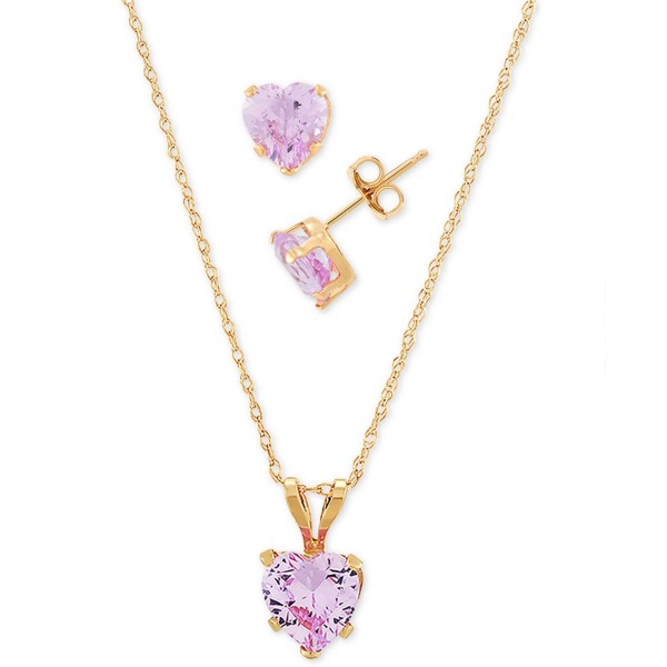 2-Pc. Set Sapphire Heart Pendant Necklace & Matching Stud Earrings (3-1/6 ct. ) in 10k Gold