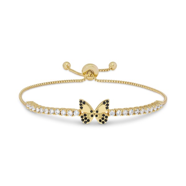 Black Spinel (1/5 ct. ) & White Sapphire (1-1/10 ct. ) Butterfly Bracelet in 14k Gold-Plated