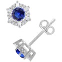 Sapphire (5/8 ct. ) & (1/10 ct. ) Stud Earrings in 14k White Gold 