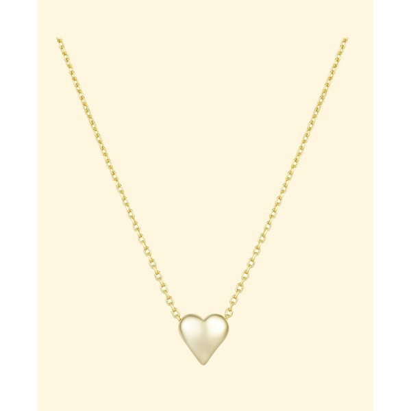 Gold Flash Plated Puffy Heart Necklace, 16+2