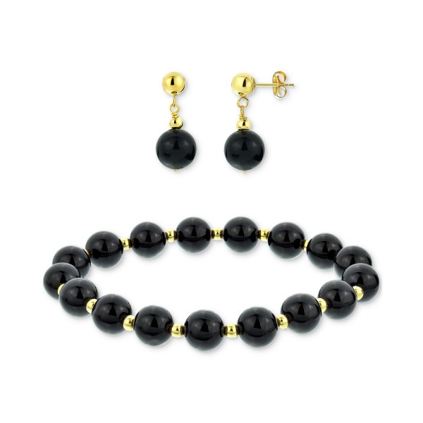 2-Pc. Set Bead Bracelet & Matching Drop Earrings in 14k Gold 