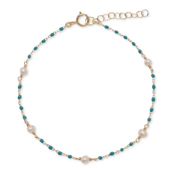 Cultured (3 - 4mm) & Bead Bracelet in 18k Gold-Plated