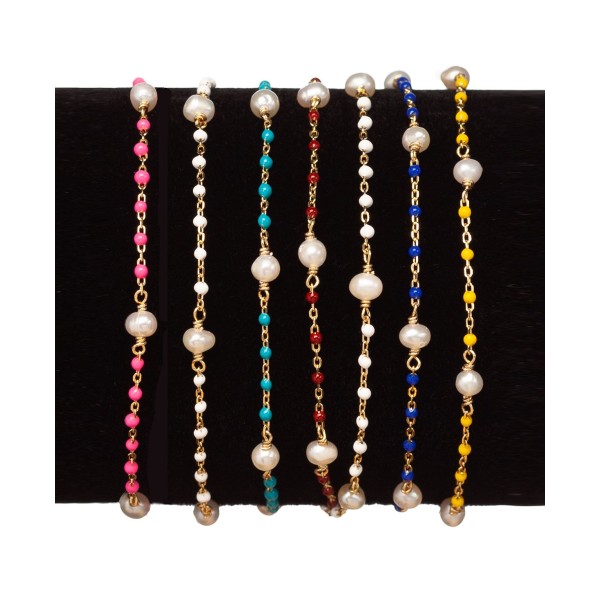 Cultured (3 - 4mm) & Bead Bracelet in 18k Gold-Plated