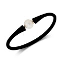  Cultured White (11mm) Black Silicone Bracelet