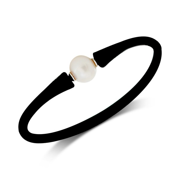  Cultured White (11mm) Black Silicone Bracelet