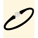  Cultured White (11mm) Black Silicone Bracelet