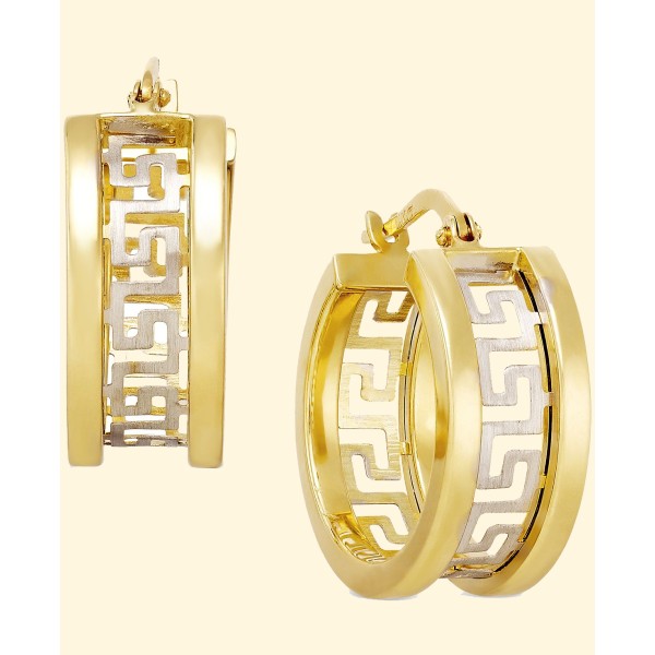 Two-Tone Key Hoop Earrings in 14k Gold