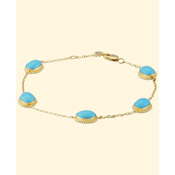 Turquoise Chain Bracelet in 14k Yellow Gold