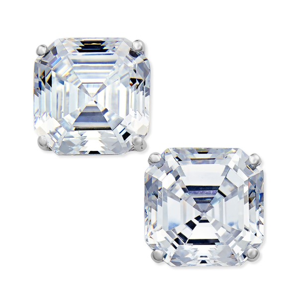 Cubic Asscher Stud Earrings in 14k White Gold