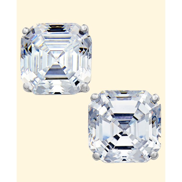 Cubic Asscher Stud Earrings in 14k White Gold