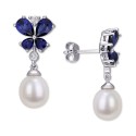 Cultured (8mm) & Blue & White Sapphire (3-3/4 ct. ) Butterfly Drop Earrings in