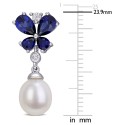 Cultured (8mm) & Blue & White Sapphire (3-3/4 ct. ) Butterfly Drop Earrings in