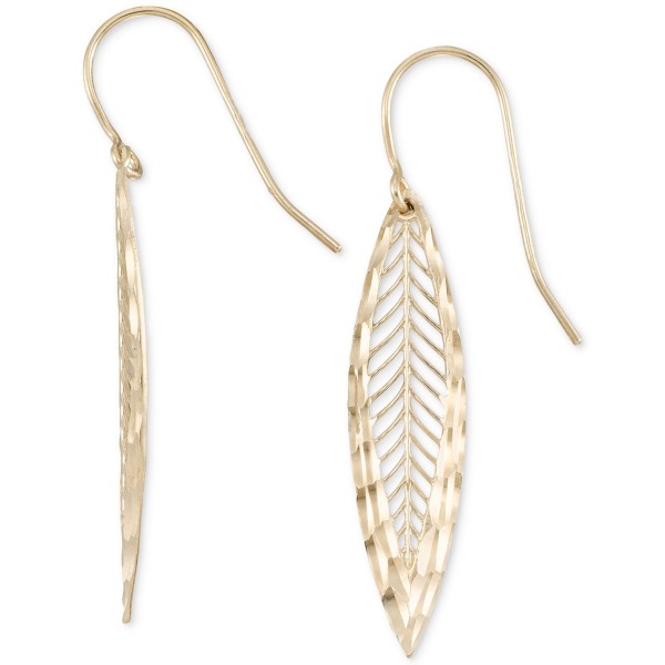 Textured Openwork Leaf Drop Earrings in 10k Gold