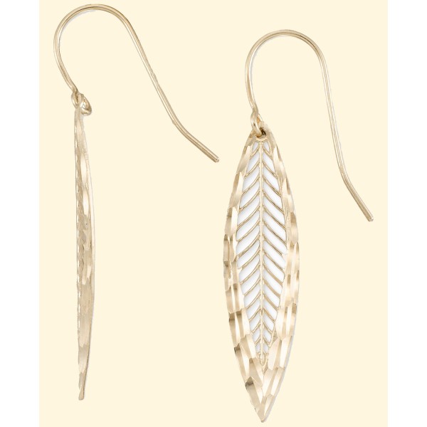 Textured Openwork Leaf Drop Earrings in 10k Gold