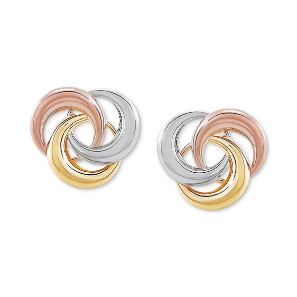 Tricolor Knot Stud Earrings in 10k Gold, White Gold & Gold