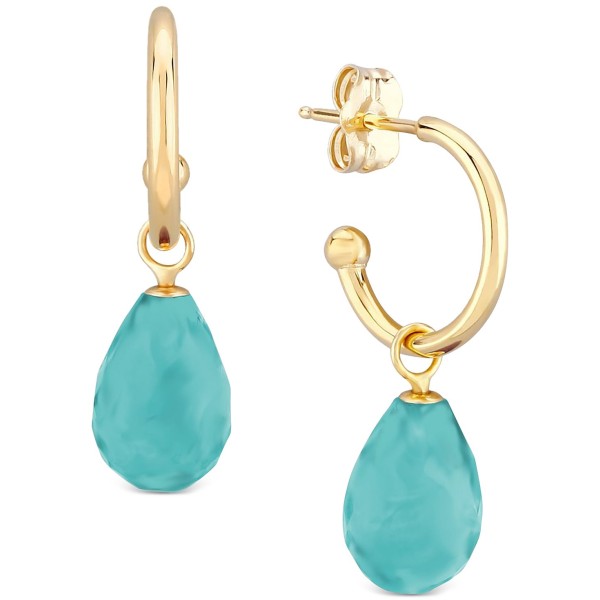 Turquoise Hoop Earrings in 14k Yellow Gold