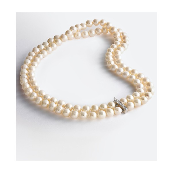 White Cultured (8-1/2mm) and Cubic Double Strand Necklace