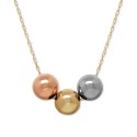 Three-Bead Tri-Tone Necklace in 10k Gold