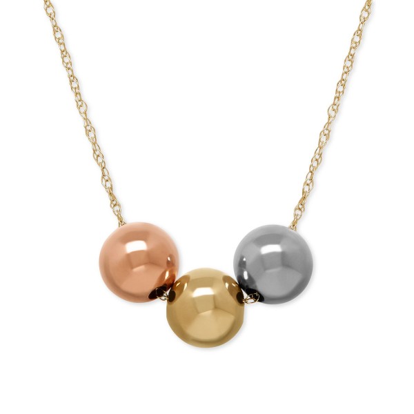 Three-Bead Tri-Tone Necklace in 10k Gold