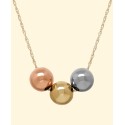 Three-Bead Tri-Tone Necklace in 10k Gold