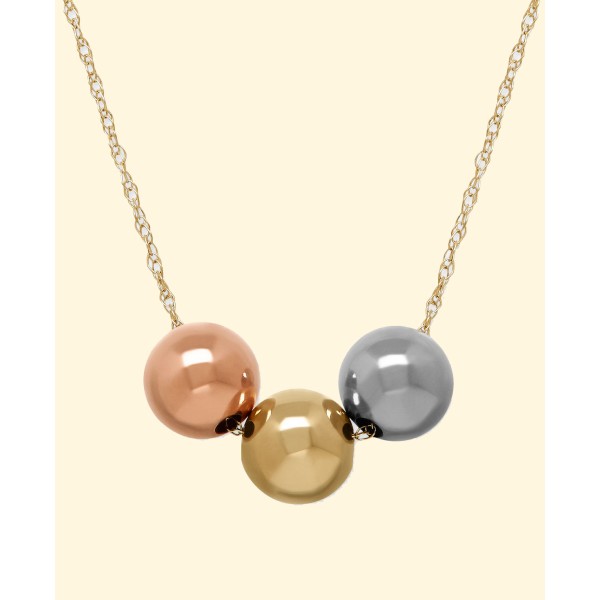 Three-Bead Tri-Tone Necklace in 10k Gold