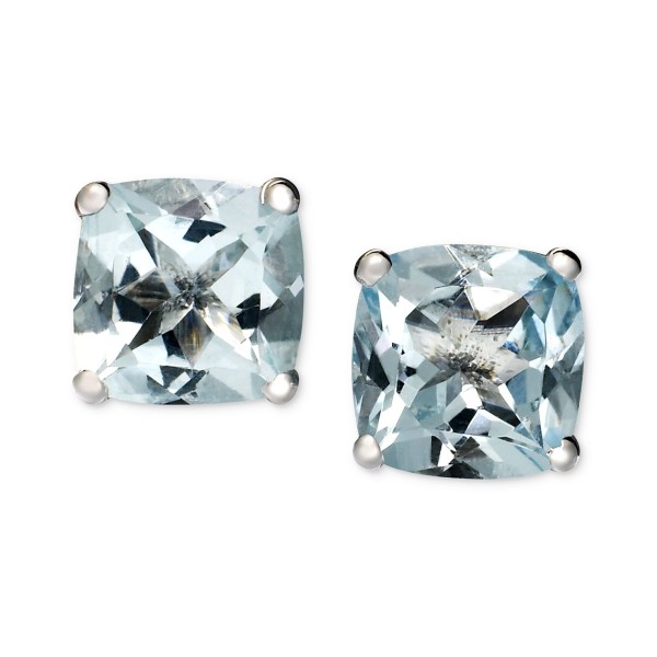 14k White Gold Earrings, Aquamarine Cushion Studs (1-5/8 ct. )