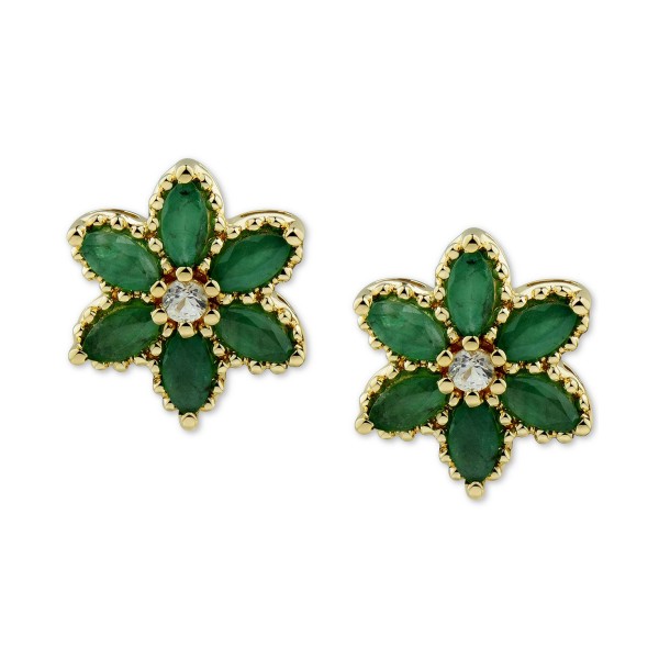 (1-1/10 ct. ) & White (1/10 ct. ) Flower Stud Earrings in 14k Gold-Plated