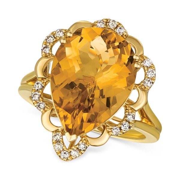 Citrine (6-1/4 ct. ) & Nude Diamonds (1/5 ct. ) Statement Ring in 14k Gold