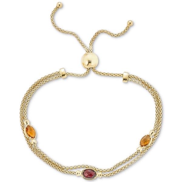 Citrine (3/4 ct. ) & Rhodolite (1/2 ct. ) Double Strand Bracelet in 14k Gold-Plated