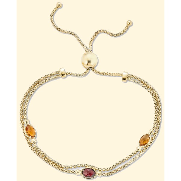 Citrine (3/4 ct. ) & Rhodolite (1/2 ct. ) Double Strand Bracelet in 14k Gold-Plated