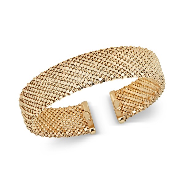 Mesh-Look Wide Bangle Bracelet in 14k Gold-Plated