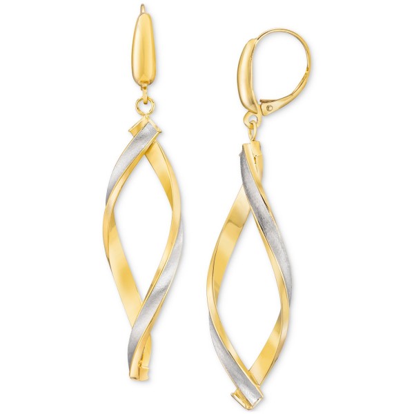 Satin Twist Drop Earrings in 14K Two-Tone Gold